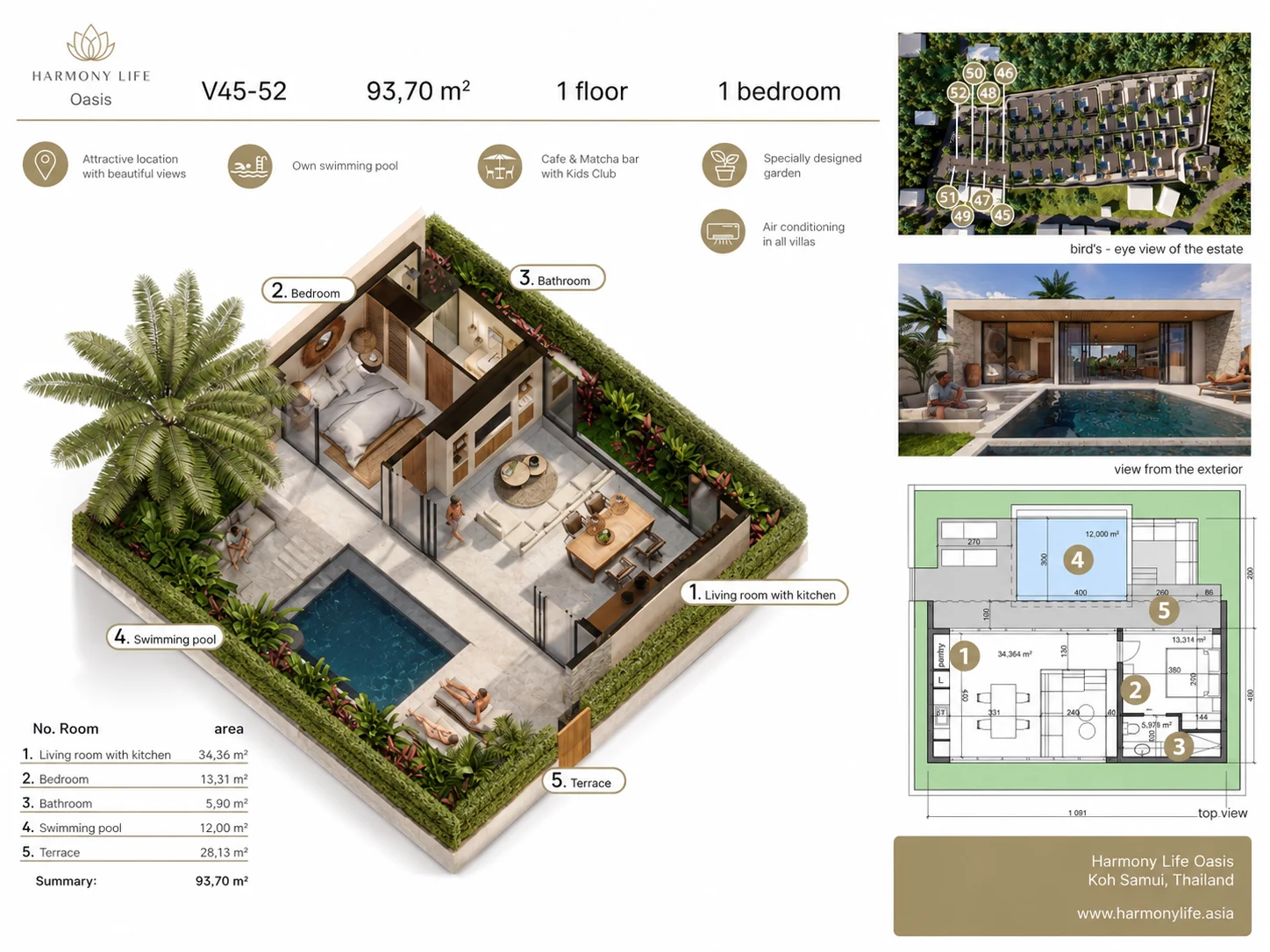 Villa mit 1 Schlafzimmer — Typ A — Grundriss — 2