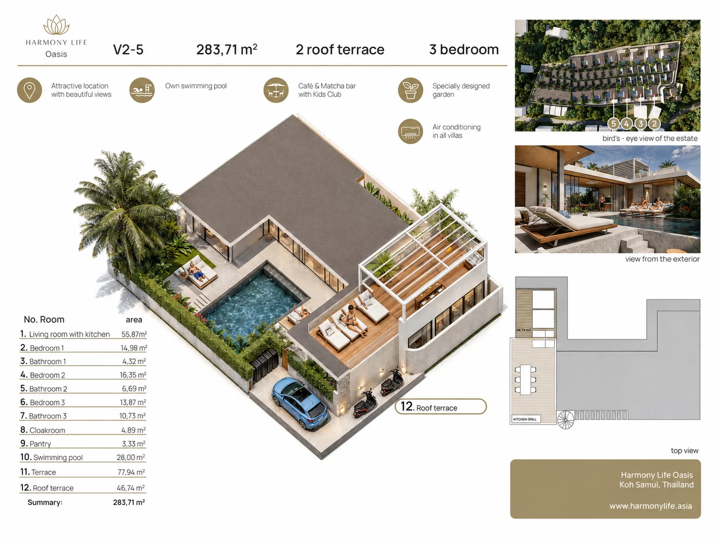 Villa mit 3 Schlafzimmern — Dachterrasse, Meerblick — Grundriss — 2